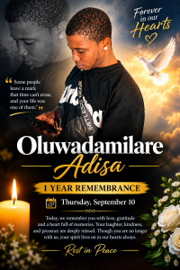 Oluwadamilare Adisa 1 Year Remembrance tribute
